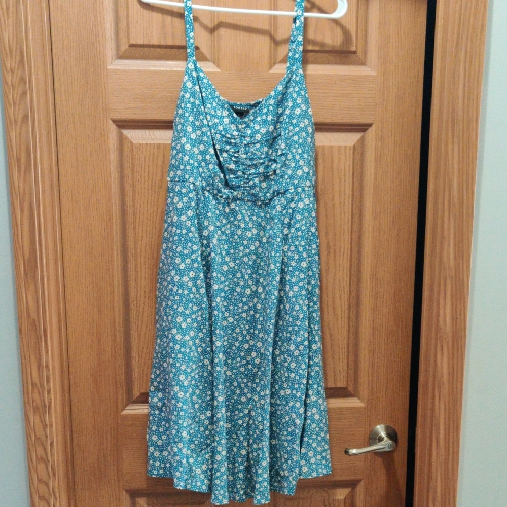torrid Blue Floral Ruched Bodice Dress